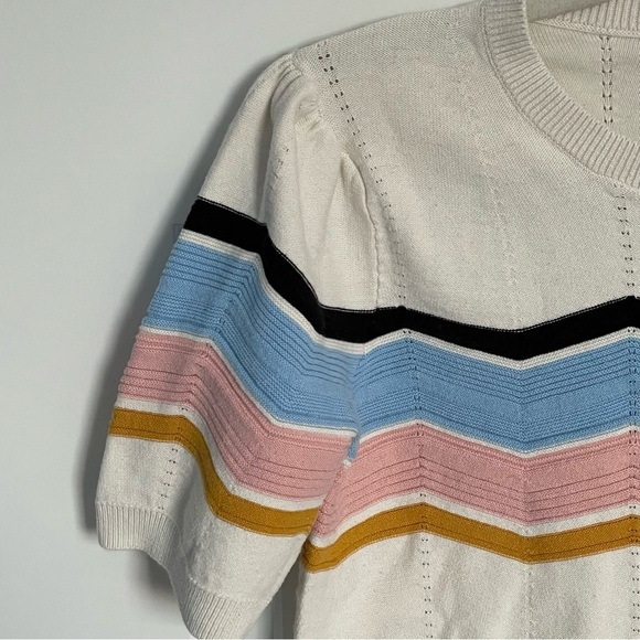 Cable Stitch Zig Zag Stitch Short Sleeve Sweater - 29189 - Picture 4 of 12